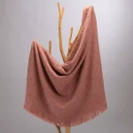 Glitzhome Coral Pink Grid Cotton Woven Throw Blanket with Tassel Trim thumbnail 8