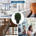 Costway 24 in. Artificial Boxwood Topiary Ball Tree Set of 2 - Indoor/Outdoor Faux Greenery thumbnail 2