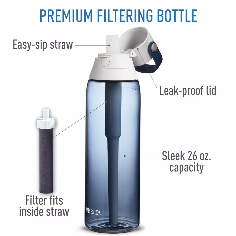 Brita 26 oz. Premium Filtering Water Bottle, Night Sky Blue, BPA-Free with 1 Filter