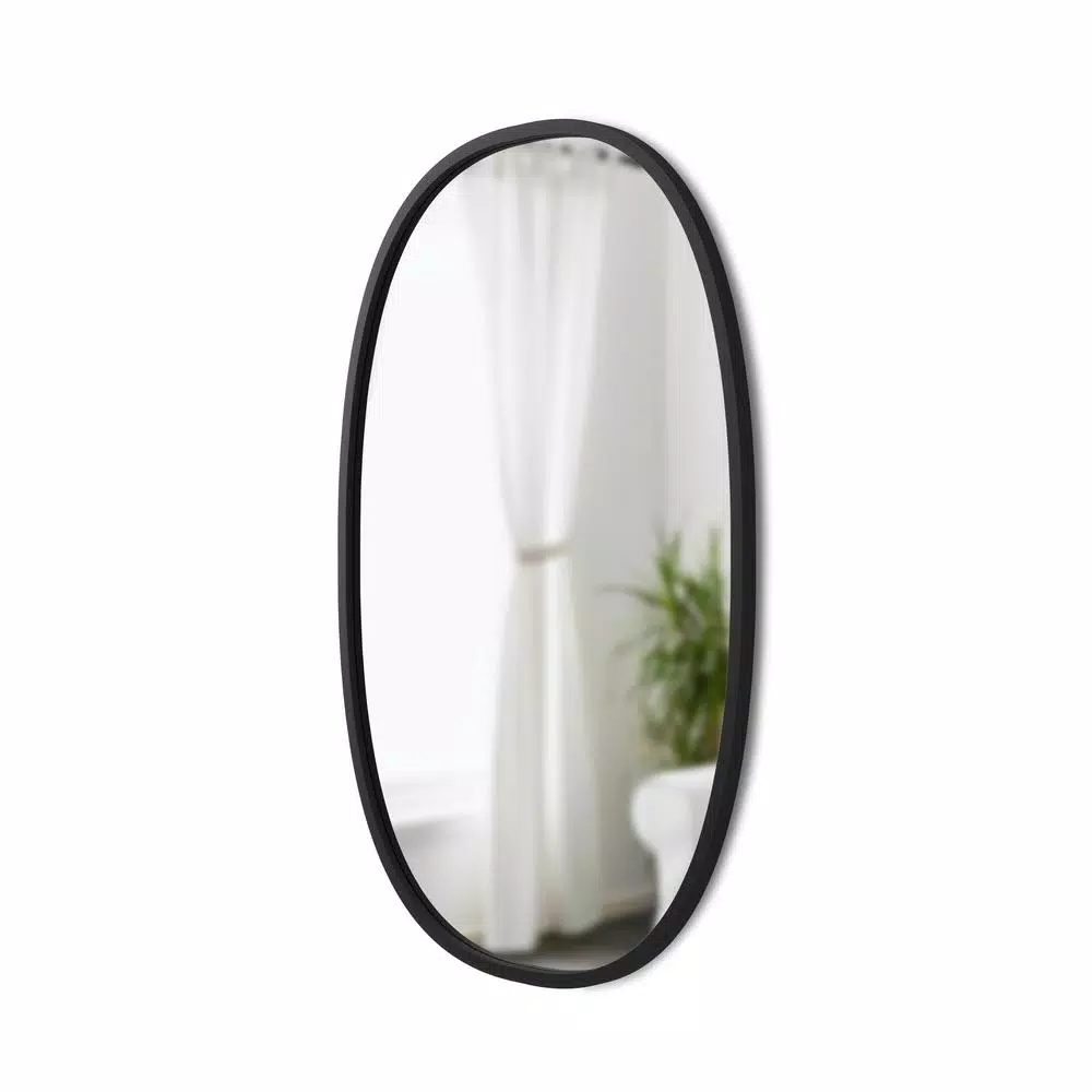 Umbra Hub Oval Modern Black Mirror with Rubber Rim, 36 in. x 24 in.