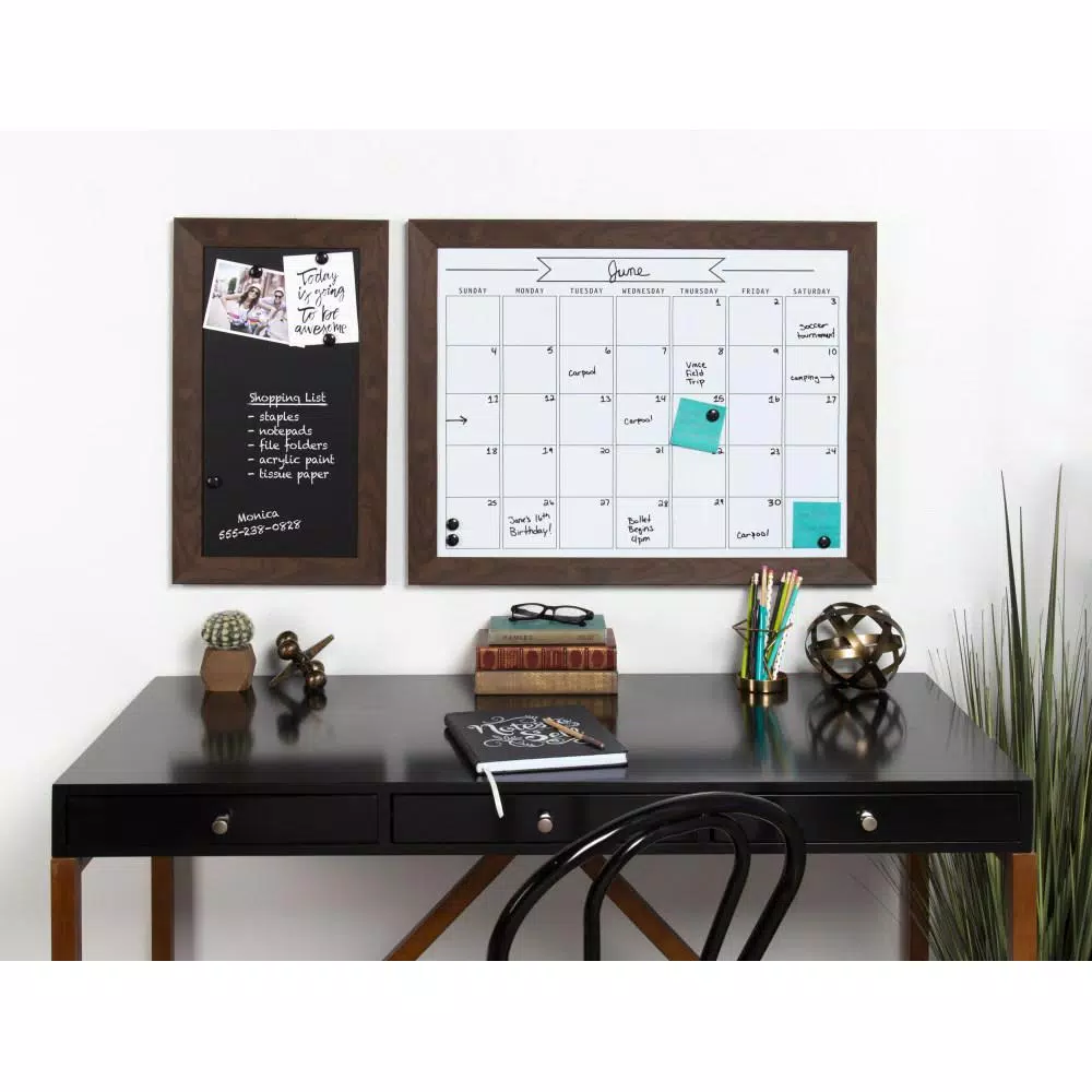 DesignOvation Beatrice Framed Magnetic Dry Erase Monthly Calendar Memo Board with Magnets and Marker