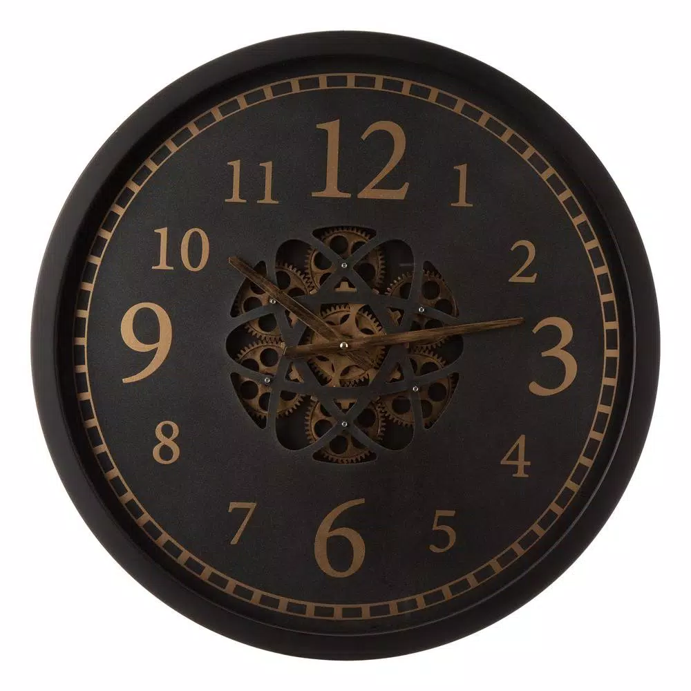 Glitzhome 22.83 in. Oversized Metal Wall Clock with Moving Gears and Roman Numerals