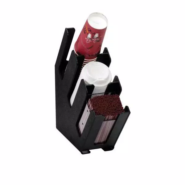Unbranded Black 3-Section Countertop Cup and Lid Organizer for 6 oz. to 44 oz. Cups