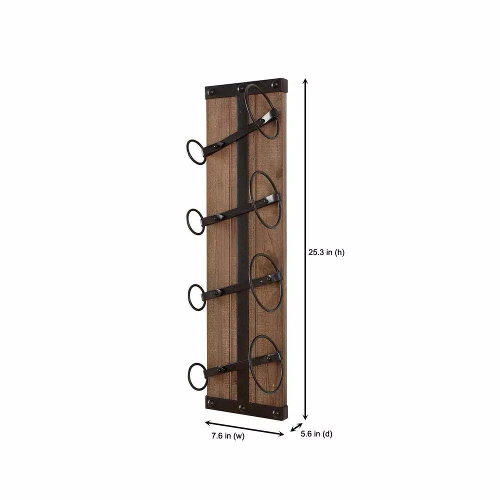 StyleWell 4-Bottle Vertical Wall Mounted Wine Rack, Black and Natural Wood