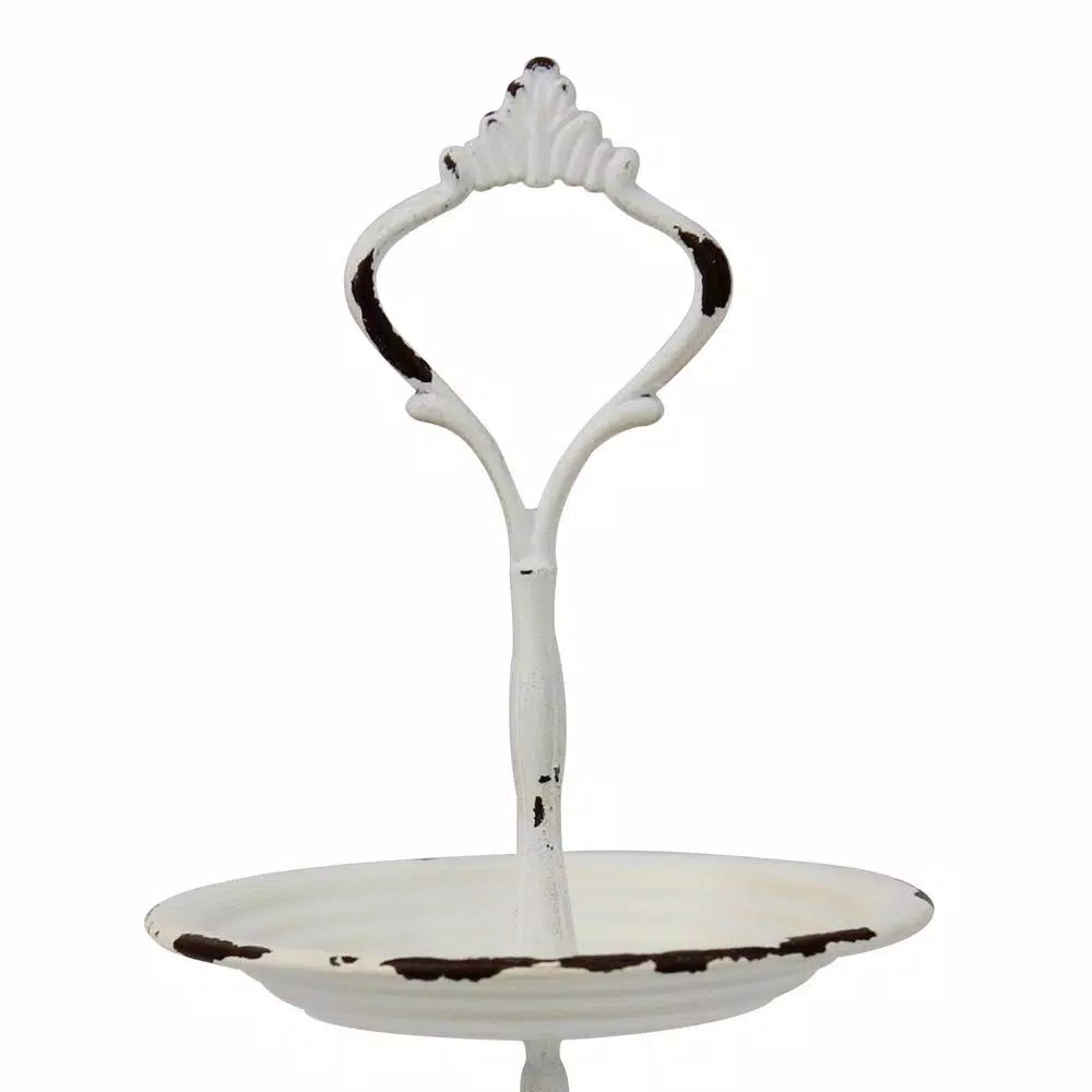 Stonebriar Collection Stonebriar Shabby Chic Worn White 2-Tier Metal Serving Tray