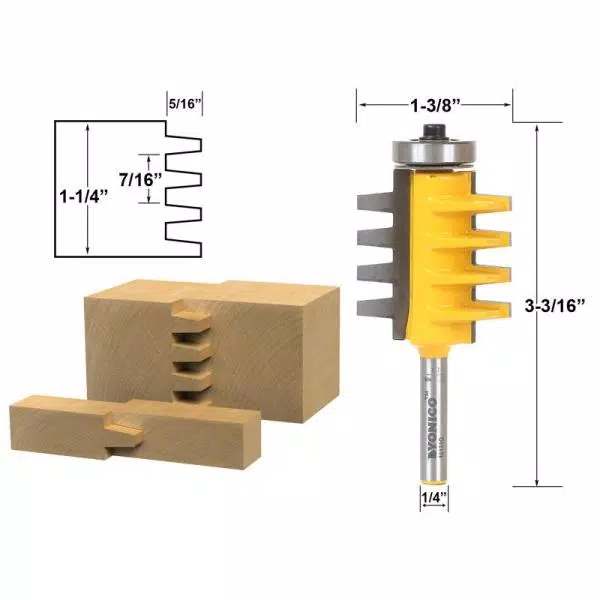 Yonico 1-1/4 in. Carbide Tipped Finger Joint Router Bit, 1/4 in. Shank