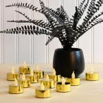 LUMABASE Gold Plated LED Tea Light Candles, 12-Count Battery Operated Flickering Amber Glow thumbnail 2