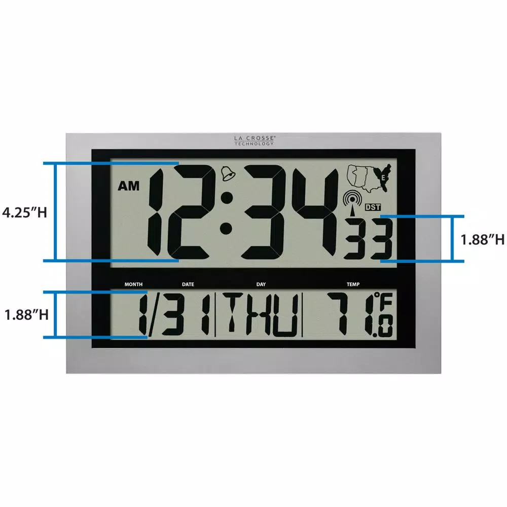 La Crosse Technology Jumbo Digital Atomic Wall Clock with Temperature and Calendar
