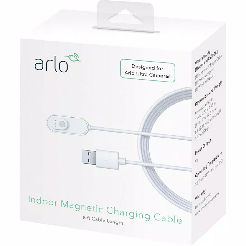 Arlo Ultra and Pro 3 Indoor Magnetic Charging Cable, 8 ft. - White