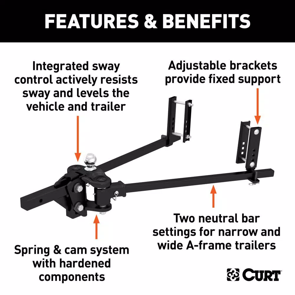 CURT TruTrack Trunnion Bar Weight Distribution System, 10,000-15,000 lbs GTW, 35-9/16" Bars