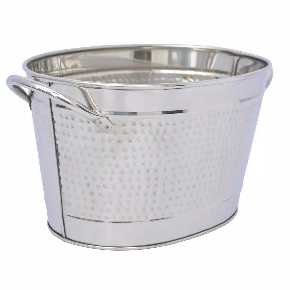 Unbranded Stainless Steel Oval Beverage Tub with Built-in Handles, Hammered and Polished Finish