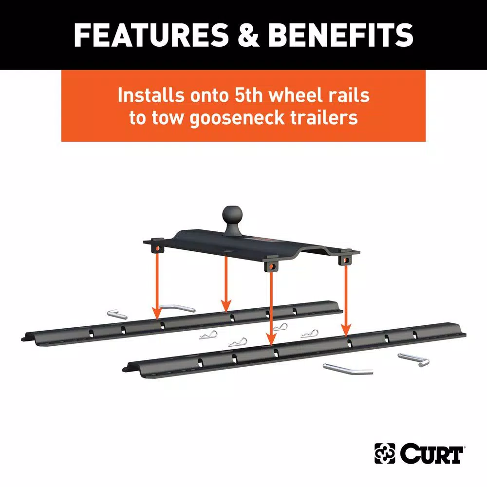 CURT Bent Plate 5th Wheel Rail Gooseneck Hitch with 2-5/16" Offset Ball