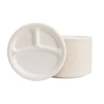 Unbranded 10 in. White Sugarcane Sectional Plates, 3-Compartment, 300 Pack thumbnail 1