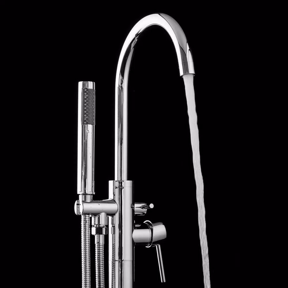 AKDY Freestanding Floor Mount Roman Tub Faucet with Hand Shower, Chrome