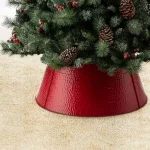 Glitzhome 26 in. Red Hammered Metal Tree Collar - Rustic Christmas Decor thumbnail 2