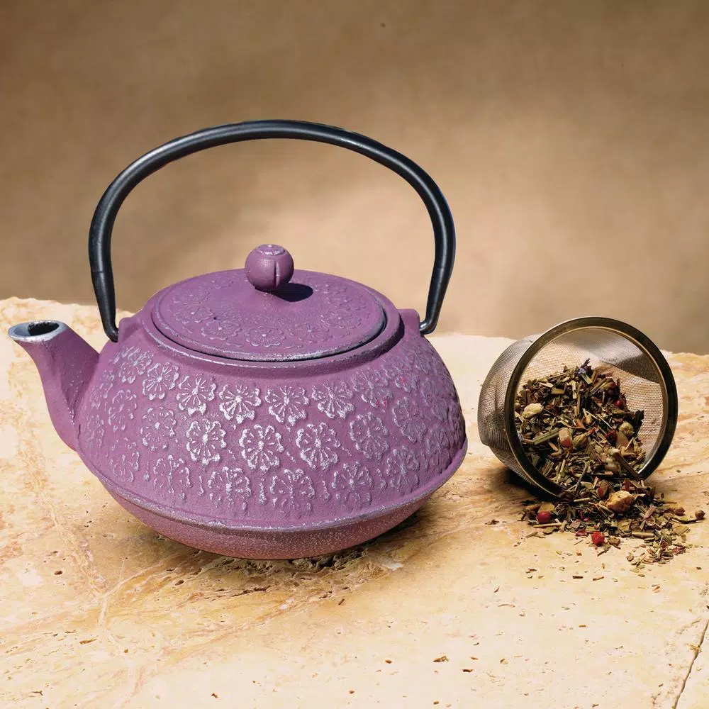 Old Dutch Cherry Blossom 2.75-Cup Cast Iron Teapot in Plum
