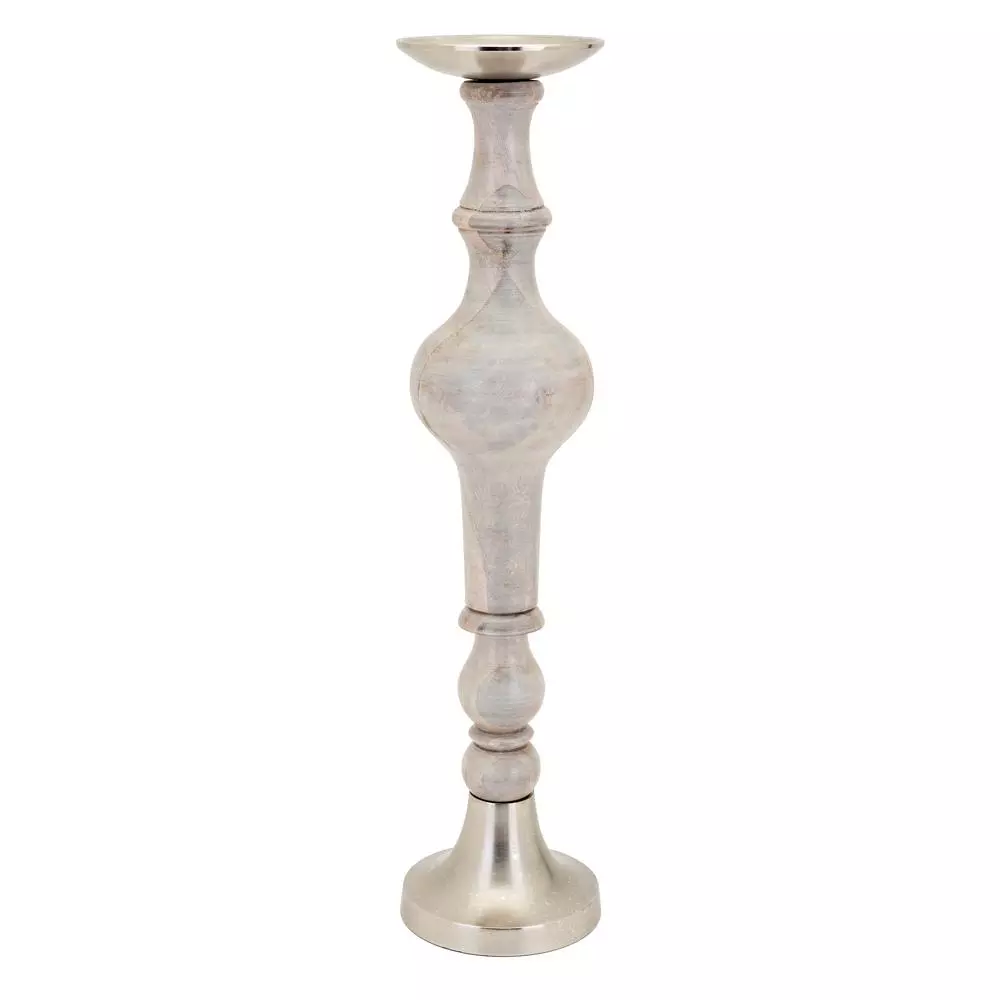 IMAX Trisha Yearwood Nightingale Mango Wood Hurricane Candle Holder Set of 3, Gray