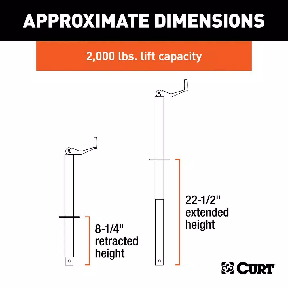 CURT A-Frame Trailer Jack with Top Handle, 2,000 lbs. Capacity, 14 in. Travel
