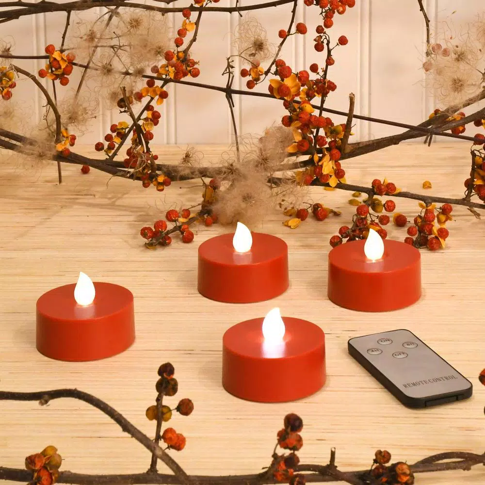 LUMABASE Red Extra Large LED Tea Light Candles with Remote Control and Dual Timers, 4-Count
