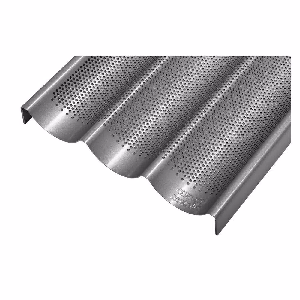 Chicago Metallic Commercial II Perforated Baguette Pan, 3-Loaf Capacity