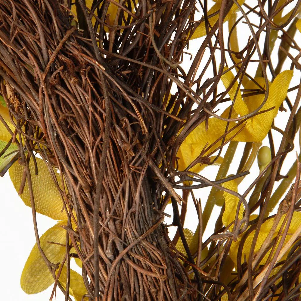 National Tree Company 24 in. Yellow Forsythia Spring Wreath with Bristle Twigs and Woven Branch Ring