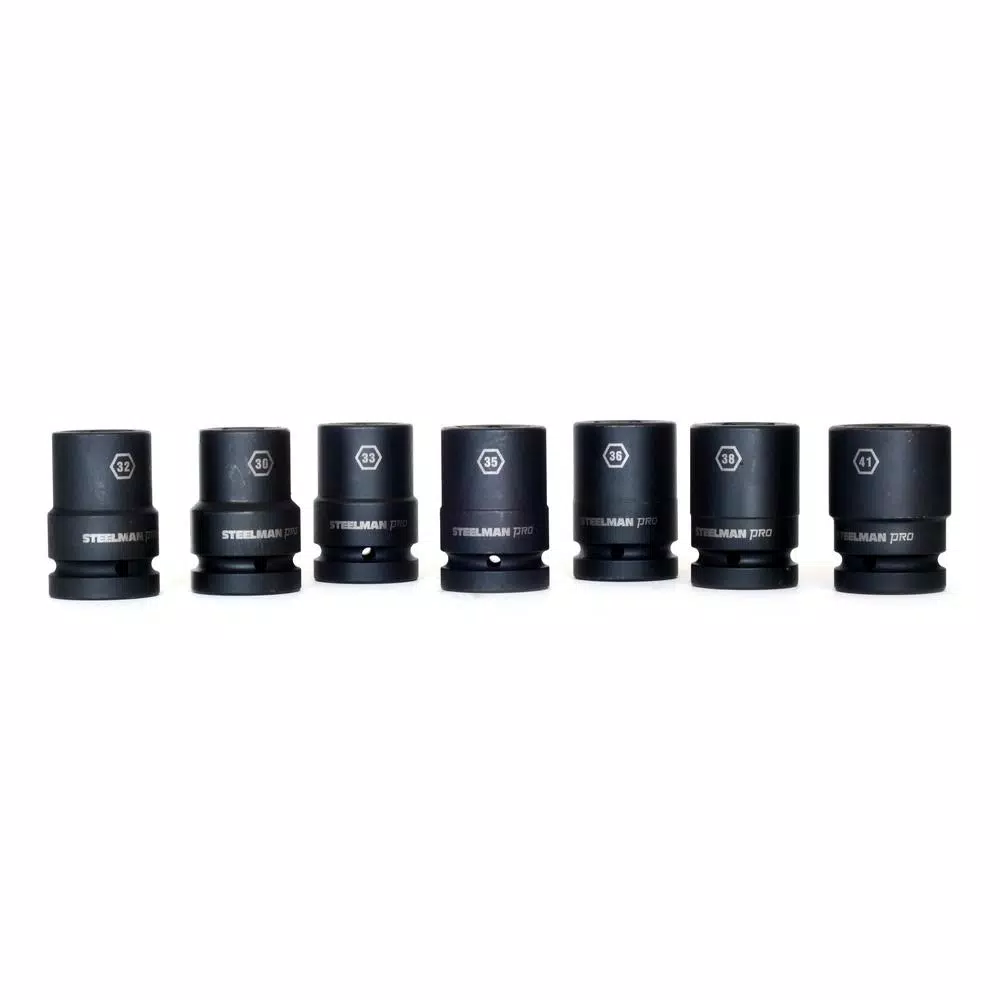 Steelman PRO 79350 1 in. Drive Metric Deep Thin Wall Impact Socket Set, 7-Piece