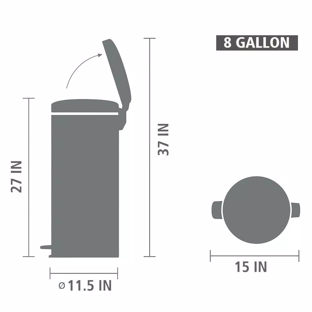 Brabantia 8 Gal. Metallic Gray Steel Step-On Trash Can with Soft-Close Lid