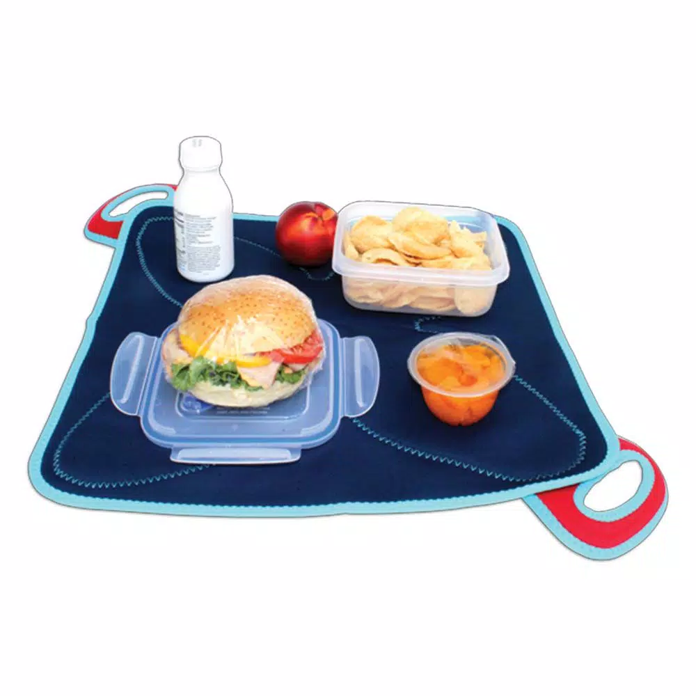 FLATBOX Dark Blue and Light Blue Neoprene Lunch Bag and Unzipping Placemat Set