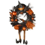 National Tree Company 24 in. Halloween Witch Wreath with Witch Hat, Striped Legs, and Glittered Broom thumbnail 1