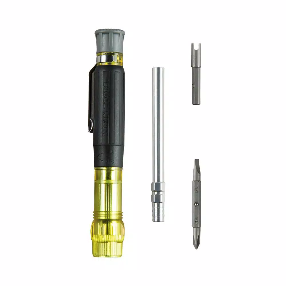 Klein Tools 3-in-1 HVAC Pocket Multibit Screwdriver with Concealable Tips and Schrader Bit