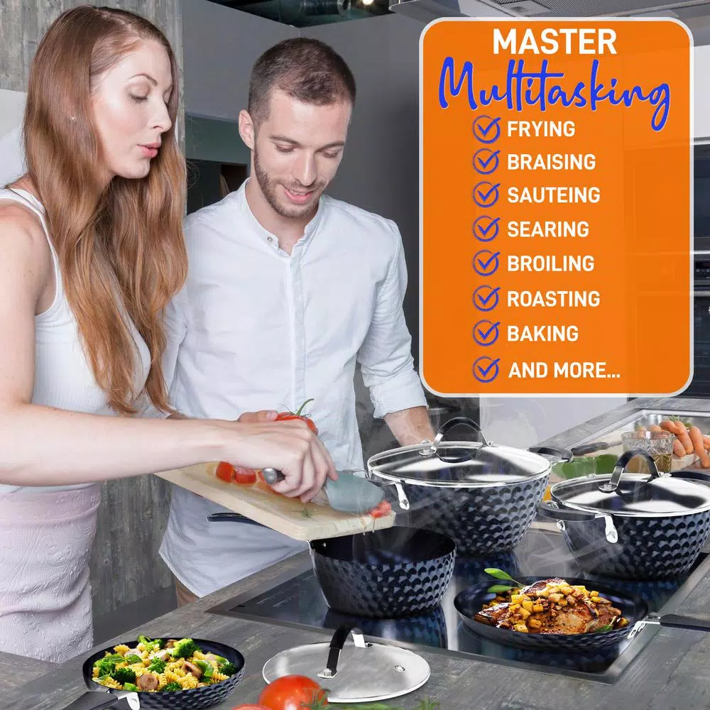 NutriChef 11-Piece Blue Diamond Ceramic Nonstick Aluminum Cookware Set
