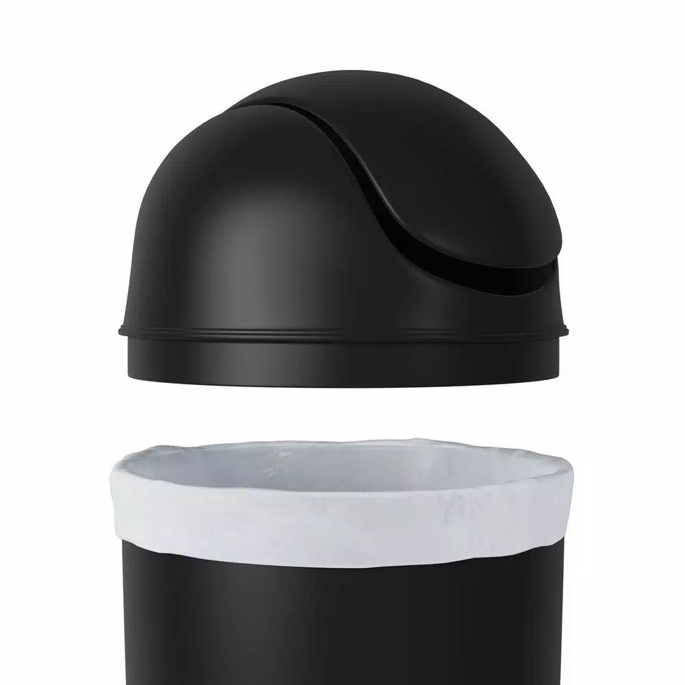 Umbra Grand 10.25 Gallon Plastic Waste Basket with Swing-Top Lid, Black