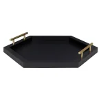 Kate and Laurel Halsey Black Hexagon Decorative Wooden Tray with Gold Metal Handles thumbnail 5