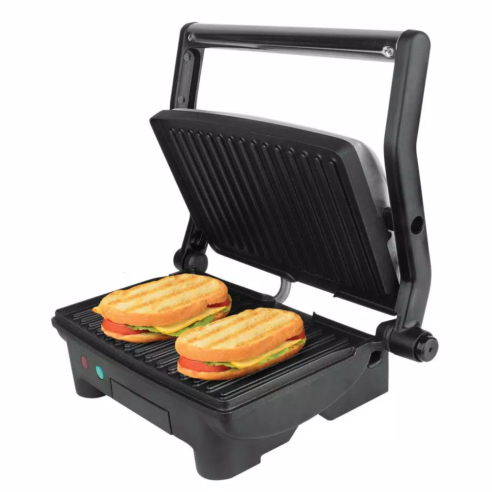 PREMIUM 1000W 2-Slice Panini Press and Indoor Grill with Removable Non-Stick Plates, Black