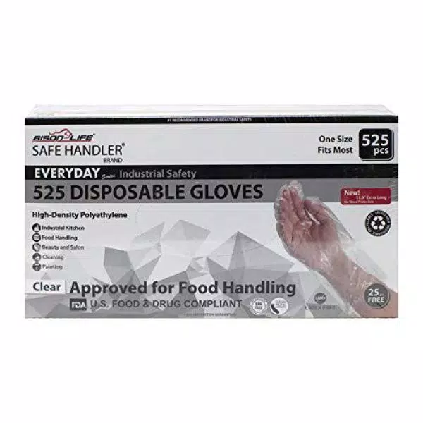Safe Handler Long Cuff HDPE Multi-Purpose Disposable Gloves, One Size, 525-Count