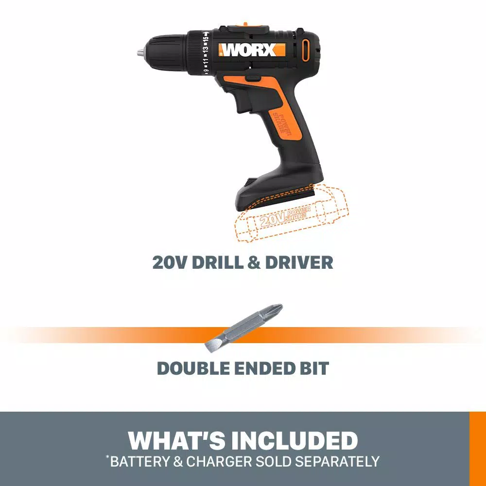 WORX 20V PowerShare 3/8 in. Cordless 2-Speed Drill Driver (Tool-Only)