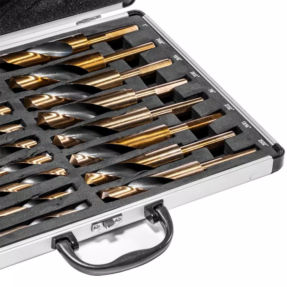 XtremepowerUS 17-Piece HSS Cobalt Silver and Deming Twist Drill Bit Set with Aluminum Storage Case