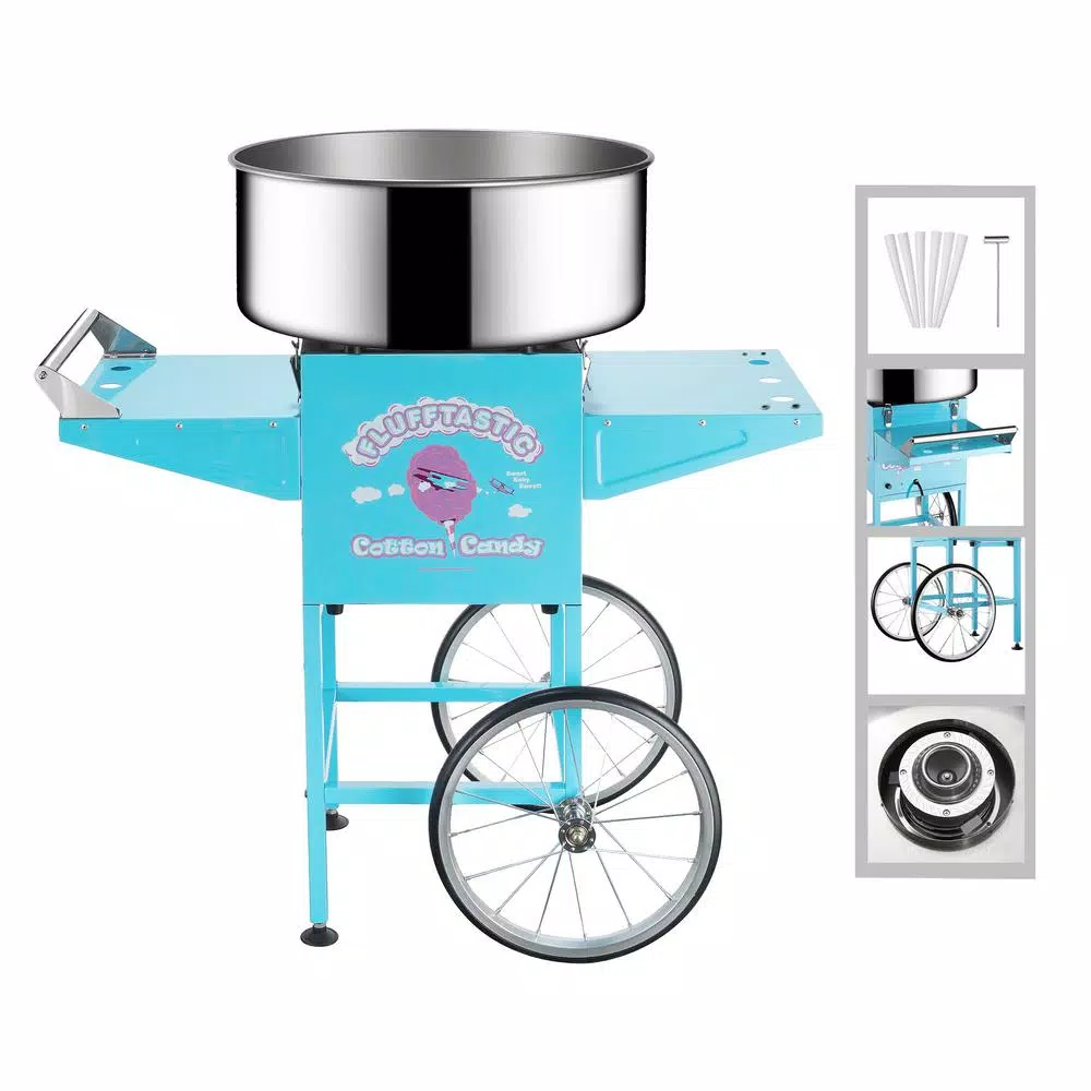 Great Northern Popcorn Flufftastic Commercial Cotton Candy Machine with Mobile Cart, 1000W, Light Blue