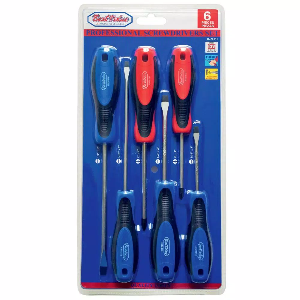 Best Value 6-Piece Screwdriver Set with Magnetic Chrome Vanadium Steel Tips, Phillips and Slotted