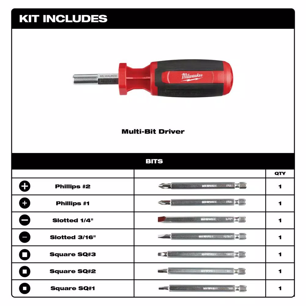 Milwaukee 9-in-1 Square Drive Multi-Bit Screwdriver Set with Power Groove Bits