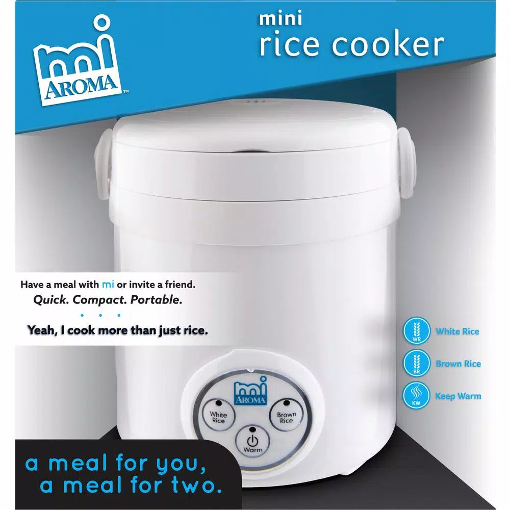 Aroma 3-Cup Mini Rice Cooker with Non-Stick Pot, White