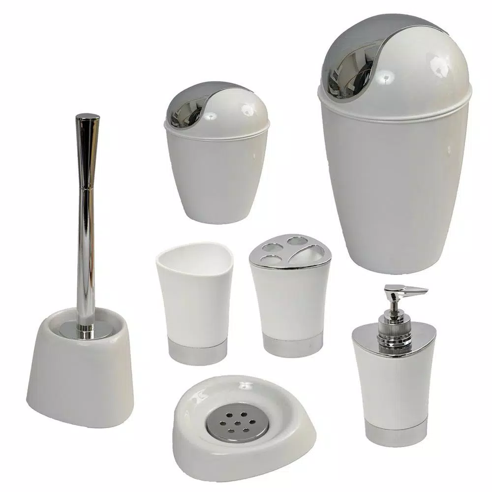 Unbranded Modern White Toilet Bowl Brush with Holder, Chrome Plated Handle, Compact Design