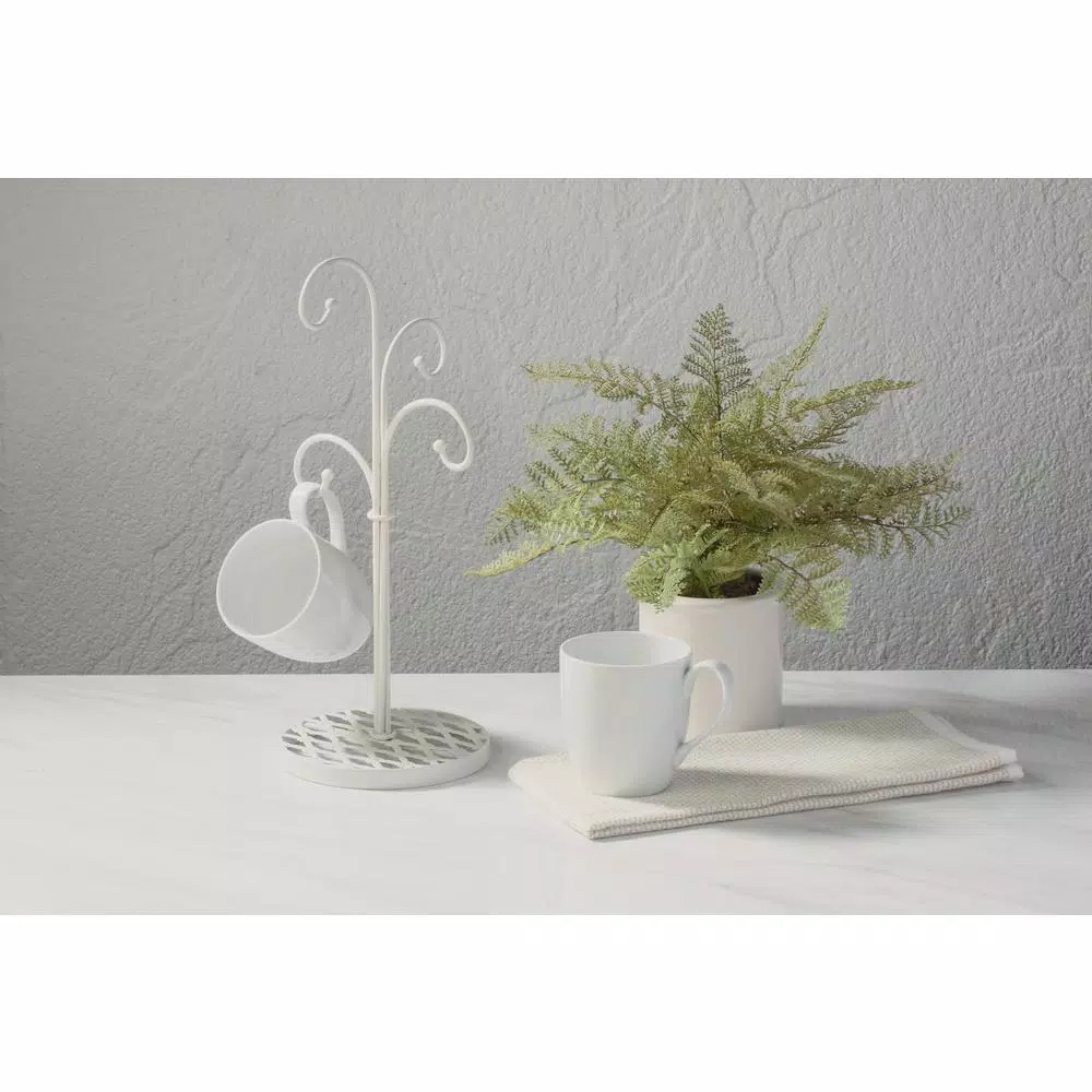 Tripar International, Inc 4-Hook White Metal Mug Tree Stand for Kitchen Countertop