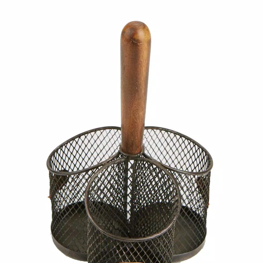 MIND READER Stainless Steel Utensil Caddy & Silverware Organizer with Wood Handle
