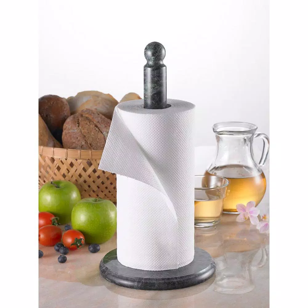 Creative Home Natural Green Marble Paper Towel Holder - 12.5 in. Heavyweight Kitchen Towel Dispenser