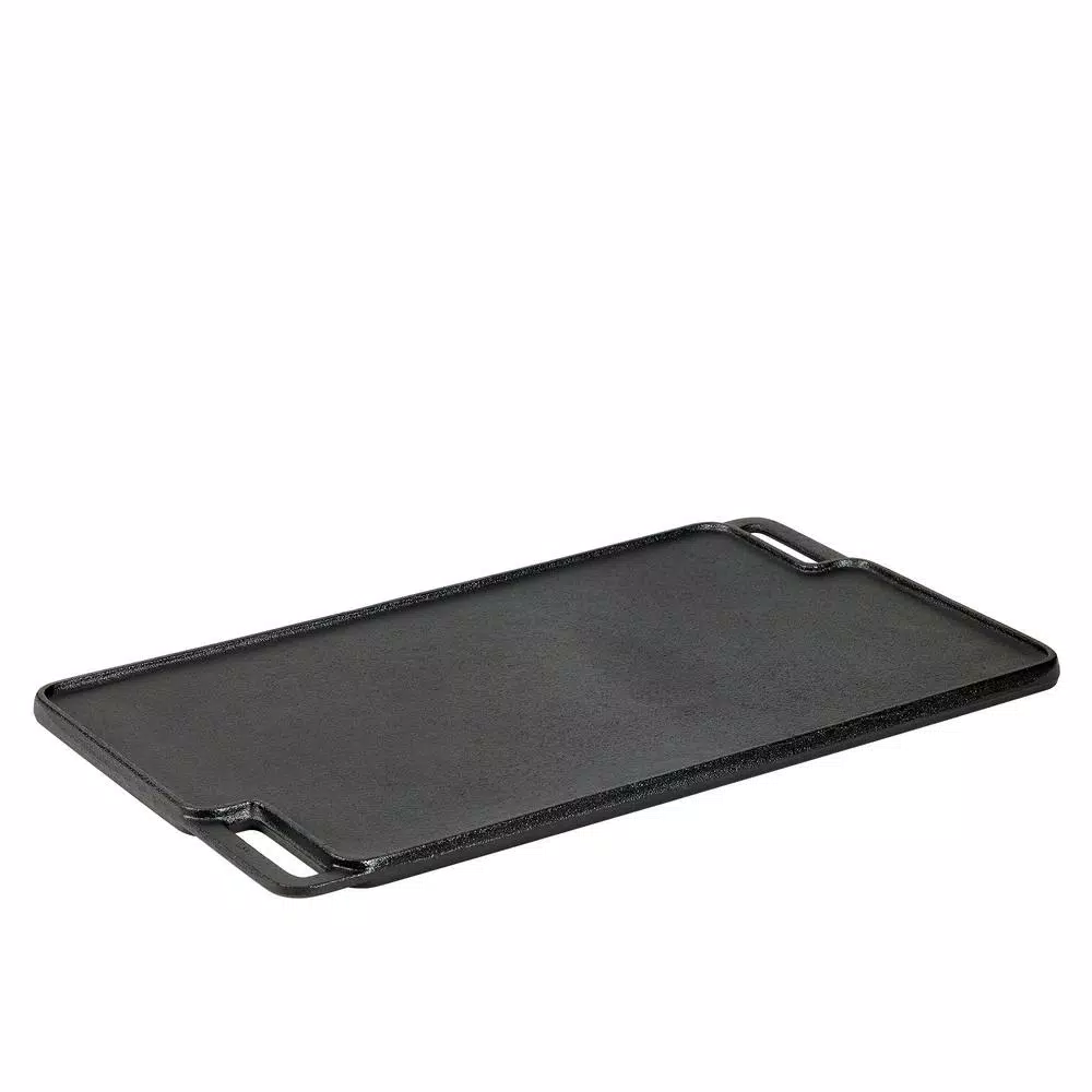 Basic Essentials 18 in. Cast Iron Rectangular Double Reversible Grill and Griddle, Pre-Seasoned Non-Stick