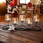 Danya B Wavy Black Iron 5-Light Hurricane Candelabrum with Glass Cups thumbnail 1