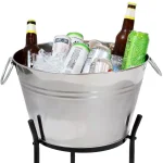 Sunnydaze Decor 5-Gallon Stainless Steel Ice Bucket Cooler with Iron Stand and Serving Tray thumbnail 4
