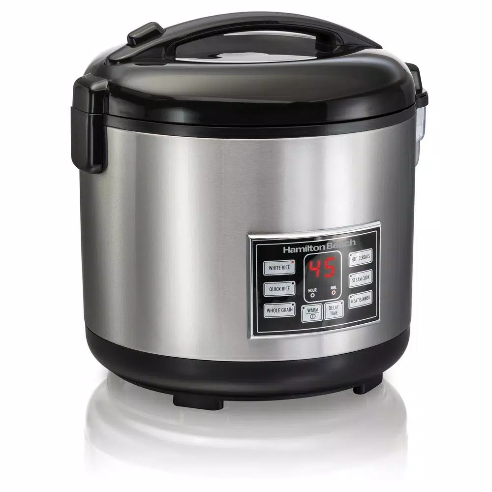 Hamilton Beach 20-Cup Stainless Steel Rice and Hot Cereal Cooker with Rice Rinser and Steam Basket