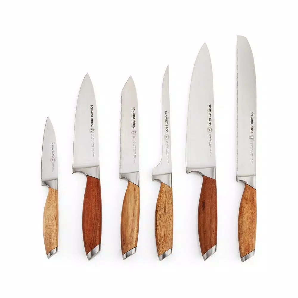 SCHMIDT BROS. Schmidt Brothers 7-Piece Bonded Teak Stainless Steel Knife Set with Acacia Midtown Magnetic Block